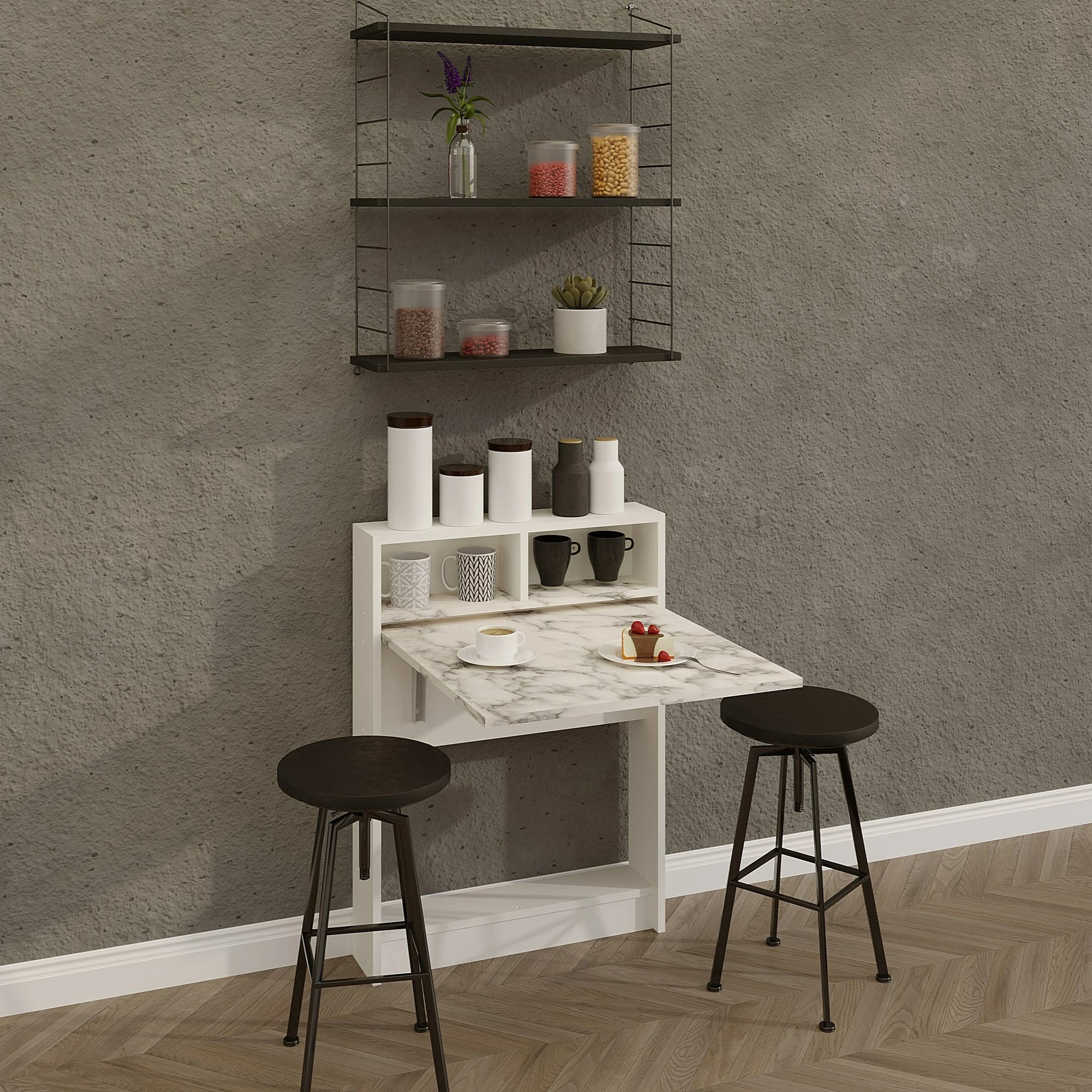 Tavolinë palosëse, ngjyrë Carrara Marble, Hanah Home, Bracked