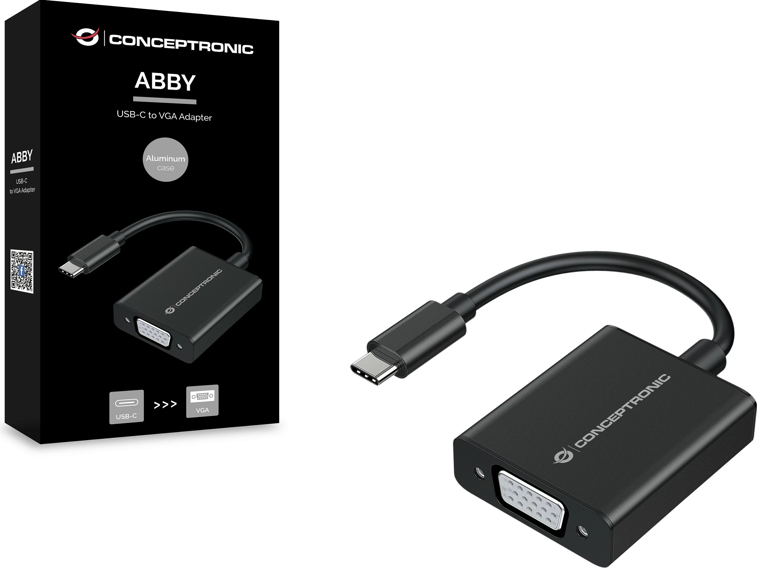 Adapter USB-C në VGA Conceptronic ABBY, 1080p 60Hz, i zi