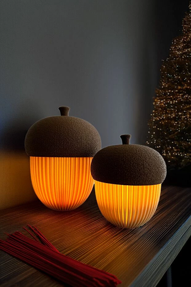 Set dekorativ prej 2 pjesësh, mbajtëse qirinjsh, ngjyrë bezhë dhe kafe, Evila Originals, Lighting Acorn