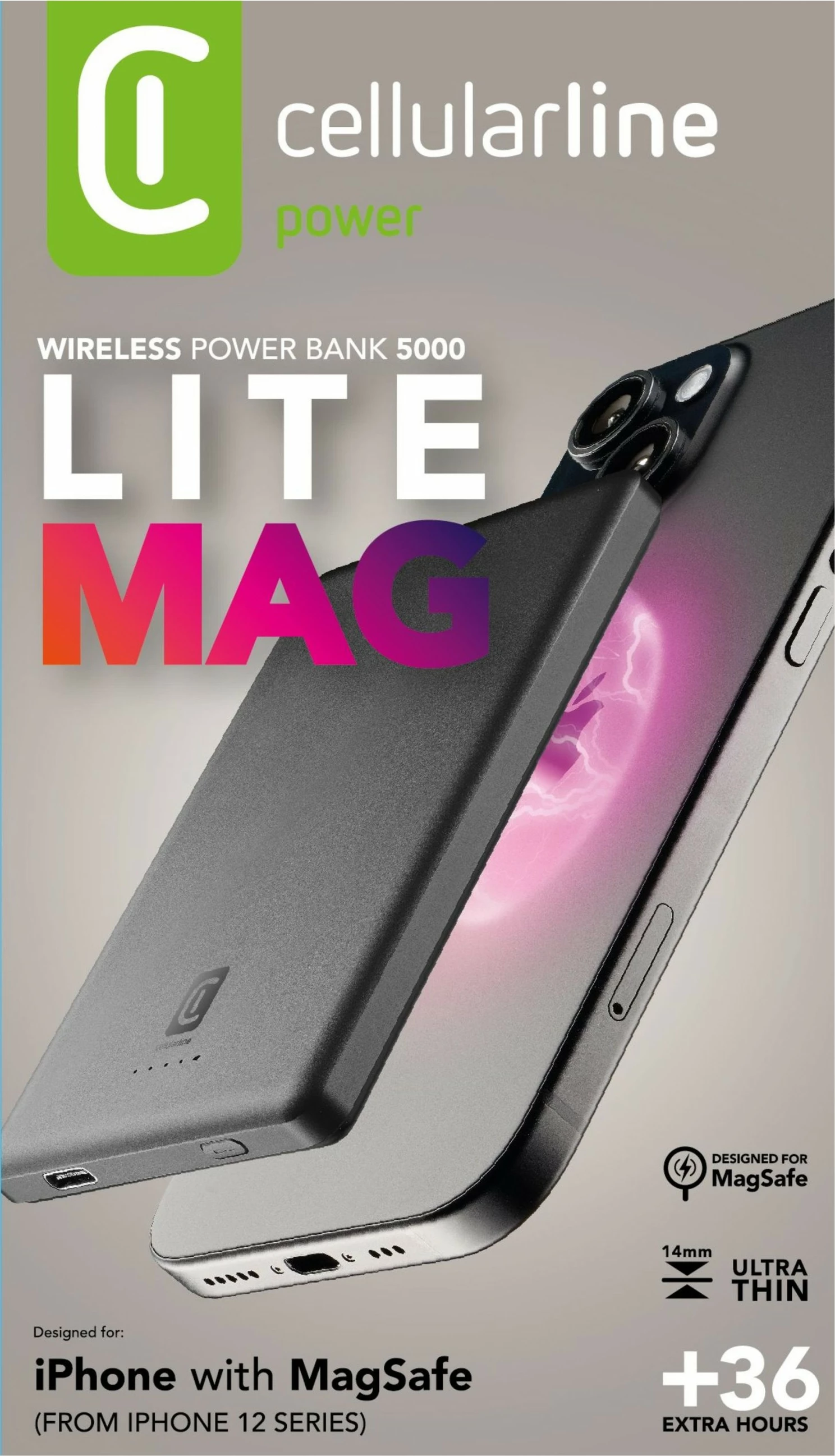 Powerbank Cellular Line Char Emer.5000 MagSafe 5000mAh, wireless, gri