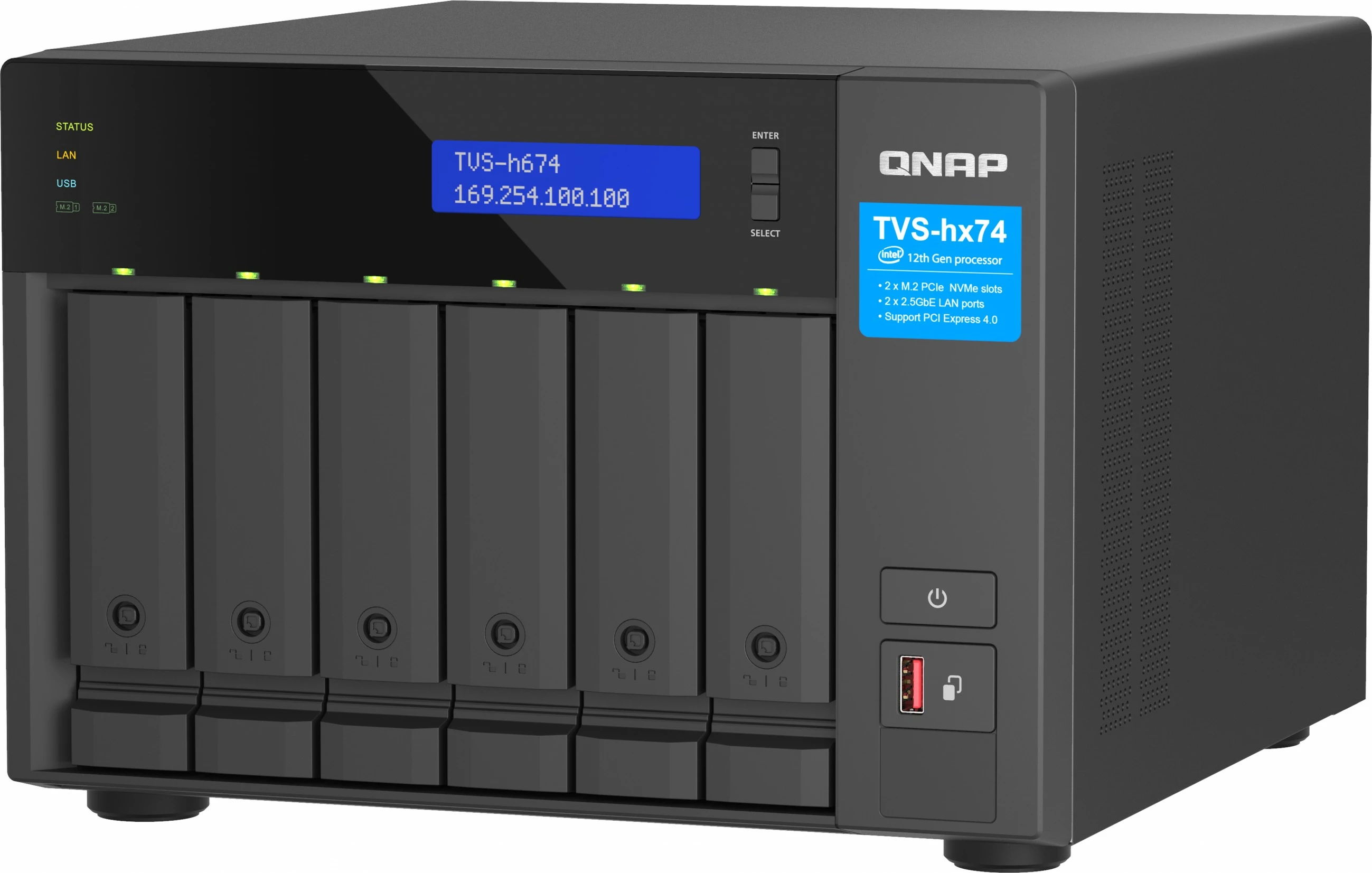 NAS QNAP TVS-H674-I3-16G, Intel Core i3-12100, 16GB RAM, 6-bay, e zezë