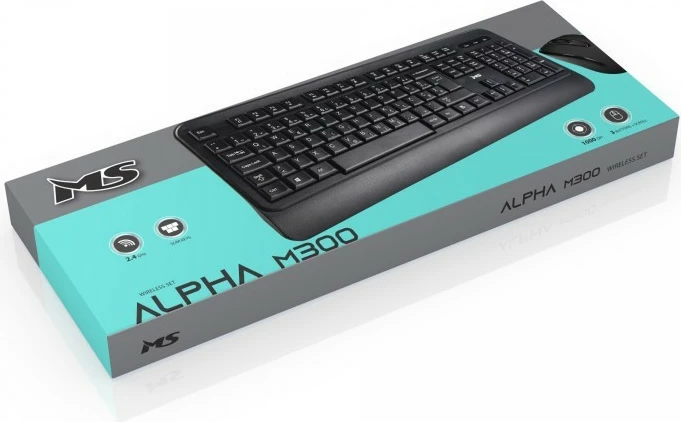 Set tastierë dhe maus wireless MS Alpha M300, USB, i zi