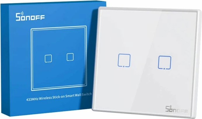 switch muri smart wireless SONOFF T2EU2C-RF, 433MHz RF, 2 ndërprerësa (double), EU, i bardhë