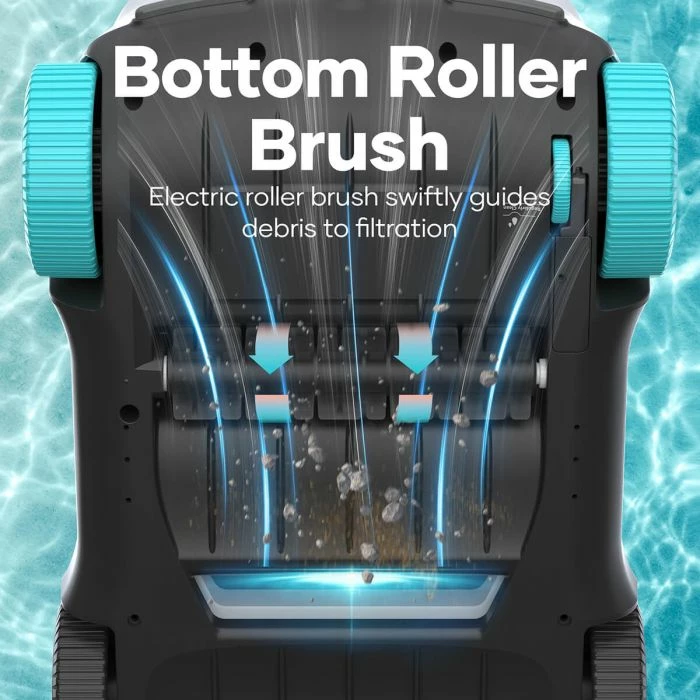 robot pastrues pishine AIPER Scuba L1, me bateri 7800mAh, 250 LPM, deri 100m², 100 min, bardh/zi me detaje turkeze