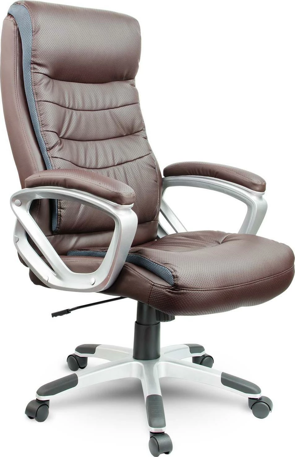 Karrige zyre Sofotel EG-226, lëkurë ekologjike e shpuar, mekanizëm TILT, rregullim lartësie 51-61 cm, me rrota, me mbështetëse krahësh, kafe