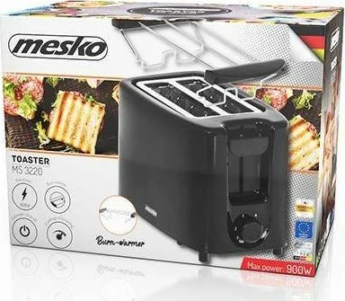 Toster Mesko MS 3220, 2-fetë, 650W (max 900W), 6 nivele pjekjeje, me raft për simite, i zi