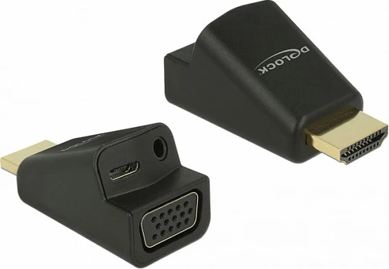 Adapter DeLOCK 65895 HDMI në VGA me Audio 3.5 mm, 1080p, i zi