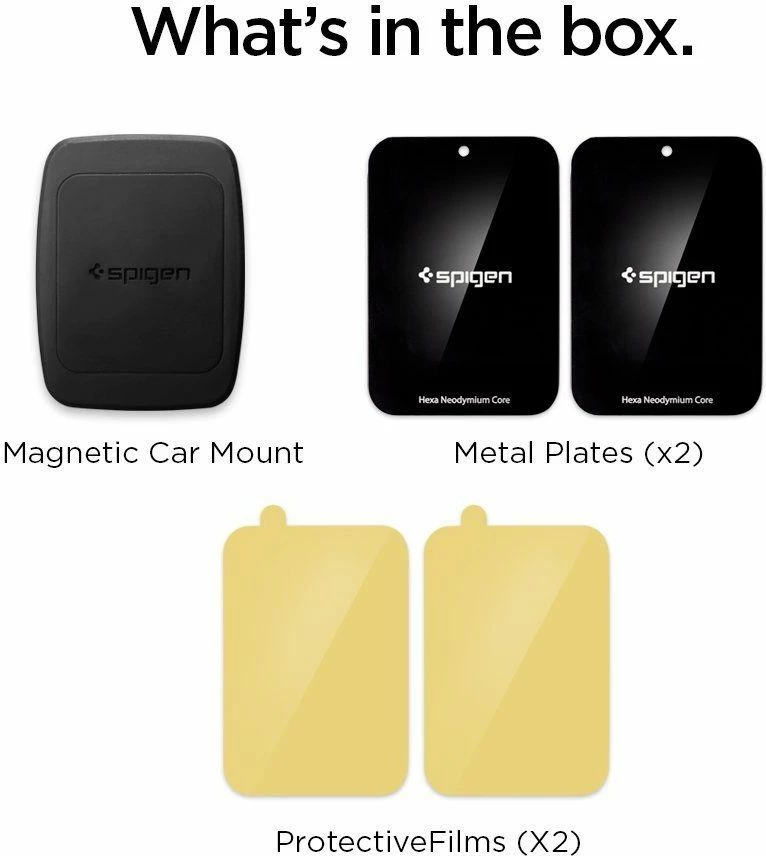 Mbajtëse telefoni magnetike për veturë Spigen H12 000CD20115, për grilë ventilimi, universale 3.5–7.0\", 360°, set 2 pllaka metalike + 2 filma mbrojtës, e zezë