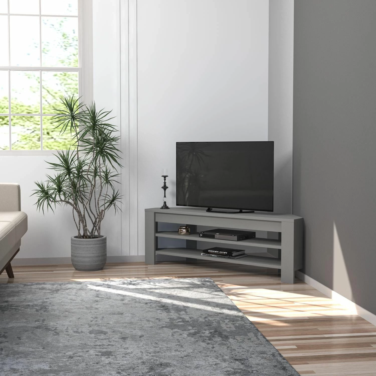 Komodë për TV Hanah Home, qoshe, ngjyrë gri