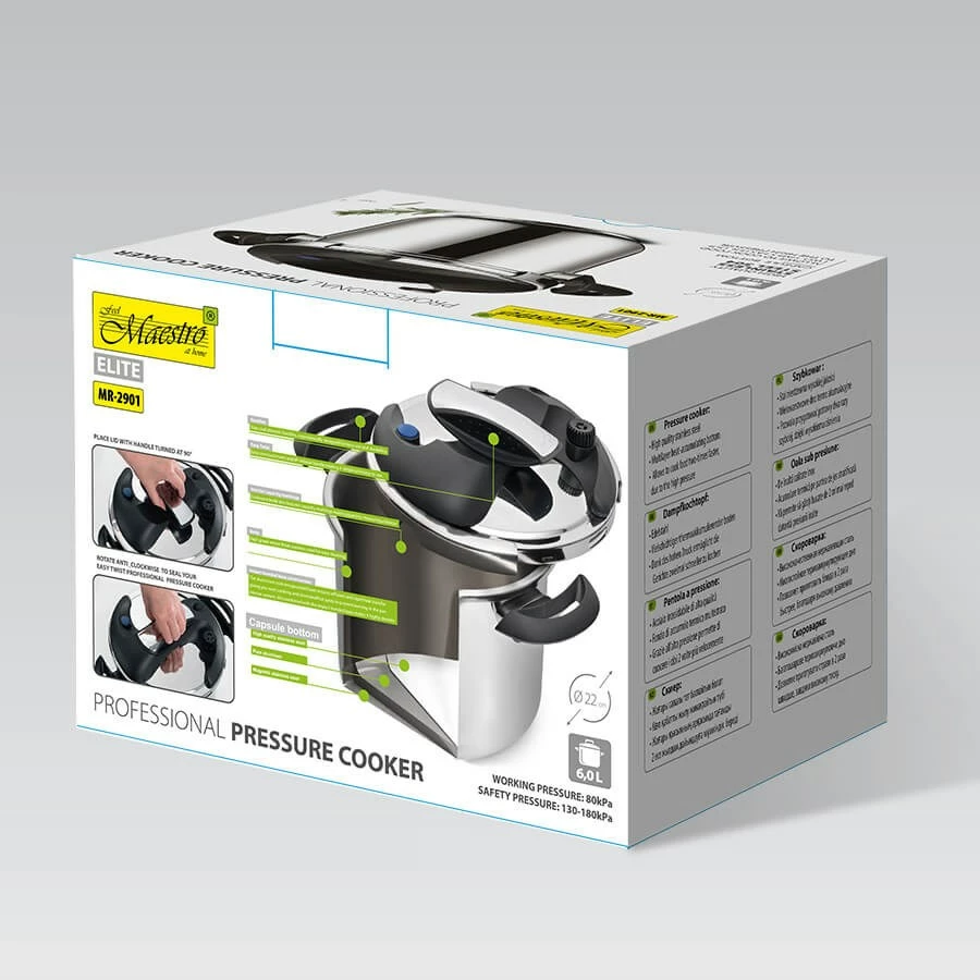 Tenxhere presioni Maestro MR-2901, 6 litra, 22 cm, Argjend