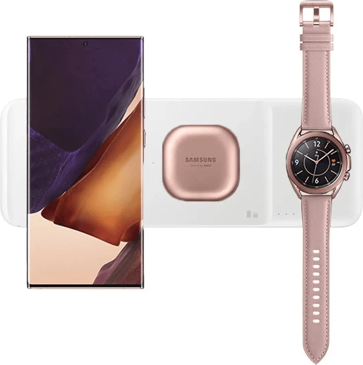 Karikues wireless Samsung Wireless Charging Station Trio Pad EP-P6300TWE 9W me adapter 25W TA800 + kabëll, i bardhë