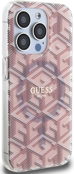 Mbështjellës Guess IML GCube MagSafe për iPhone 15 Pro Max, rozë