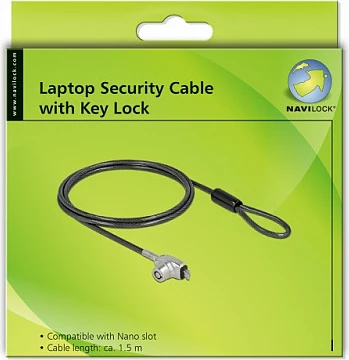 Kabllo sigurie për laptop DeLOCK Navilock për HP Nano Slot, 1.5 m, me çelës, çelik, e zezë/argjend