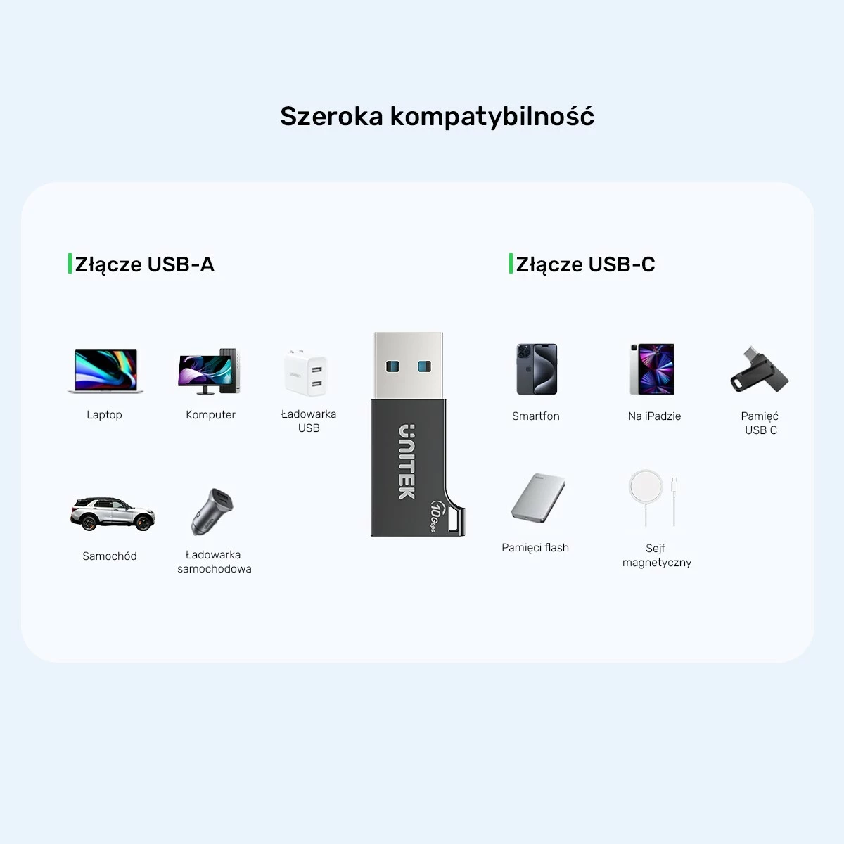 Adapter Unitek USB-A në USB-C 10Gbps, i zi