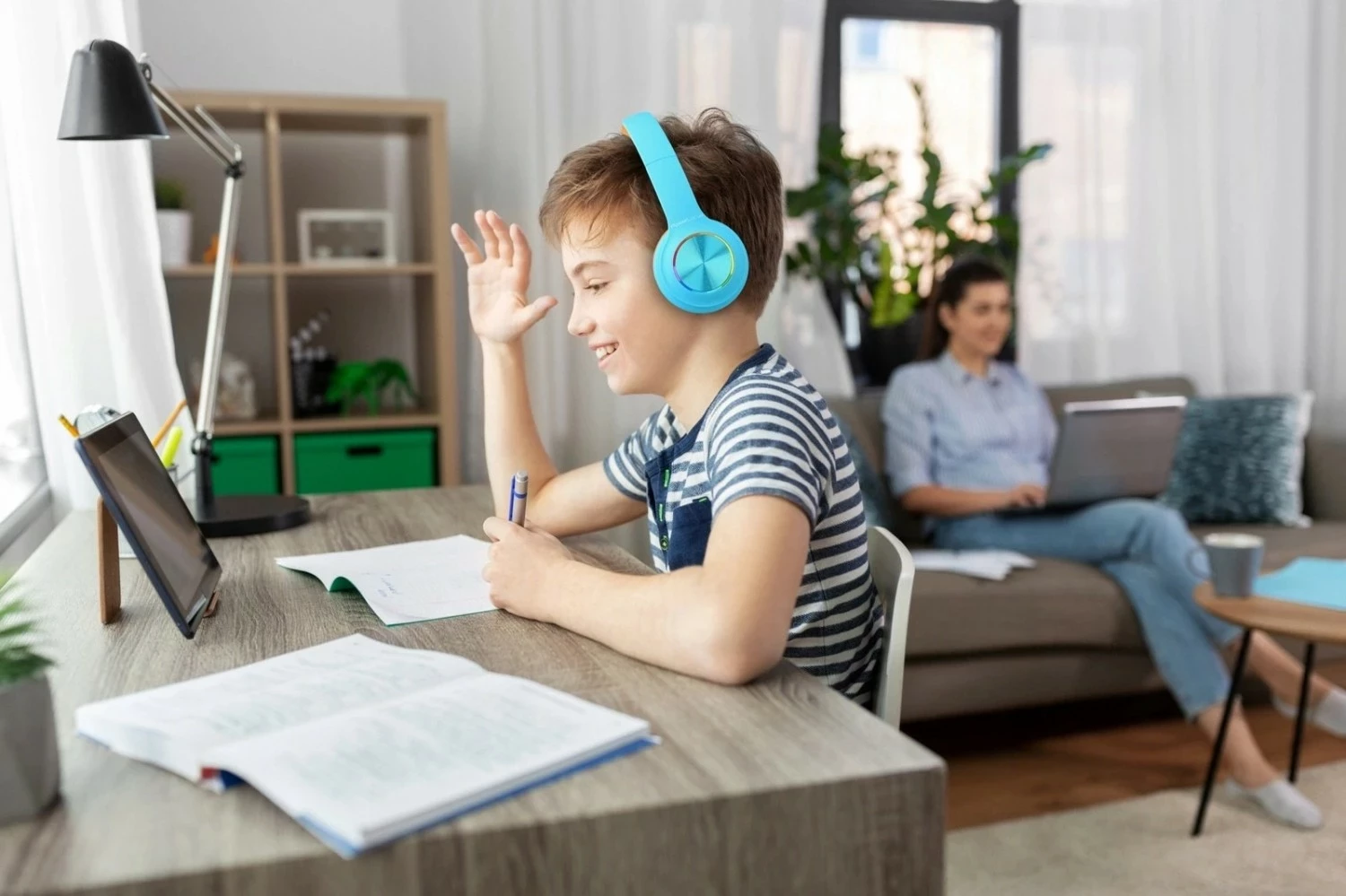 Kufje PowerLocus PLED Kids, Bluetooth, LED, on-ear, kaltër/portokalli