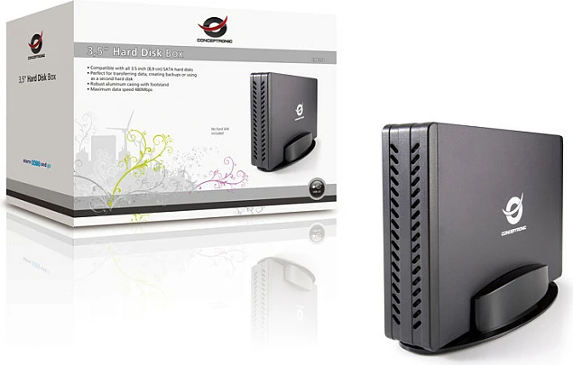 Kasë e jashtme për HDD Conceptronic 3.5" SATA, USB-A 2.0, me adapter rryme, e zezë