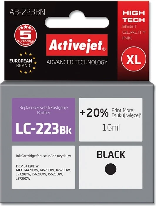 Ngjyrë zëvendësuese Activejet AB-223BN për printer Brother, 16ml, e zezë