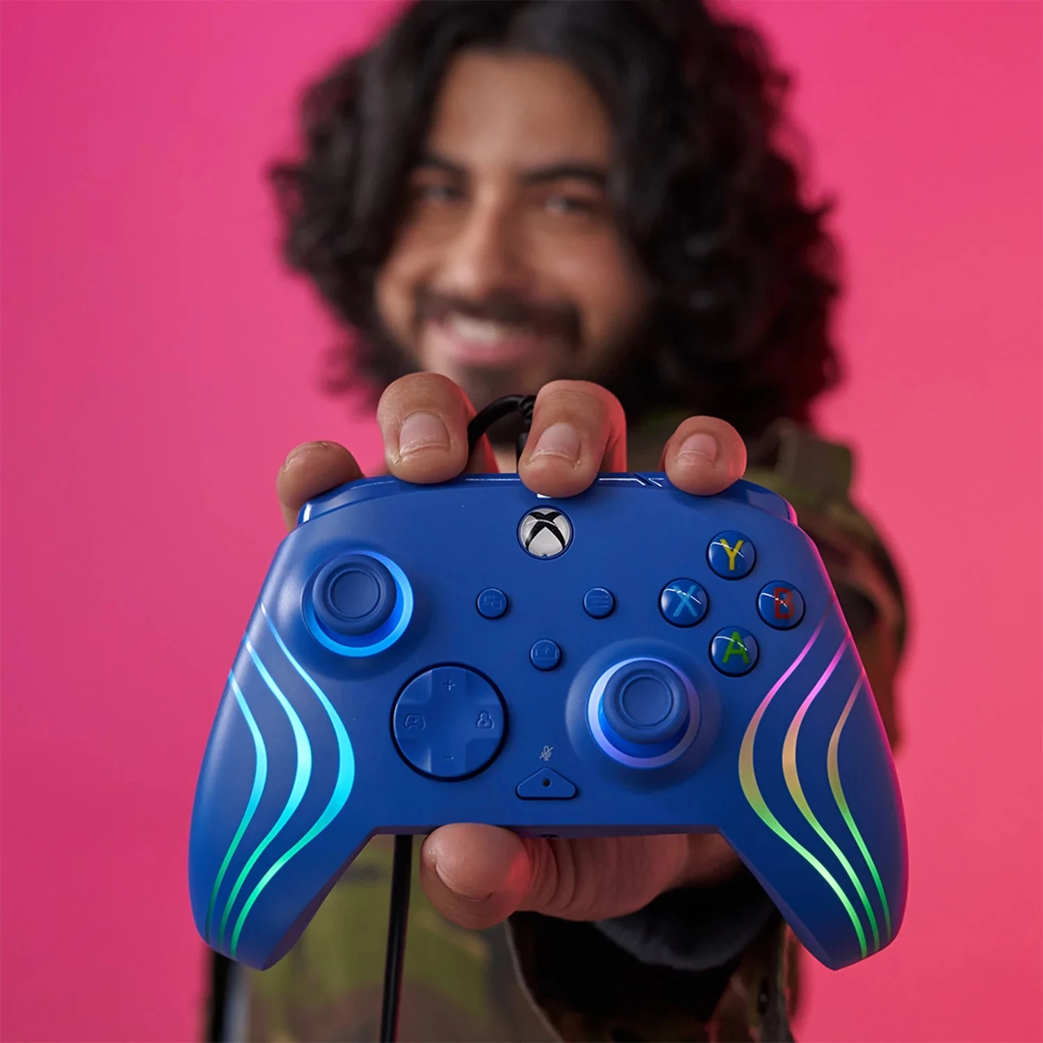 Kontroller me kabllo PDP Afterglow Wave për Xbox/PC, RGB, USB-C, kabllo 2.4 m, blu