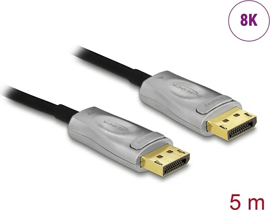 Kabllo DisplayPort DeLOCK 85879, 5 m, DP 1.4, 8K 144Hz, e zezë/gri