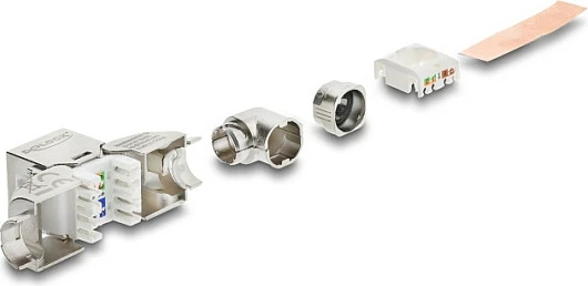 Modul Keystone DeLOCK RJ45 Cat6A, LSA pa vegla, 90° i anuar, shielded, AWG 22/24, Argjendtë/Bardhë