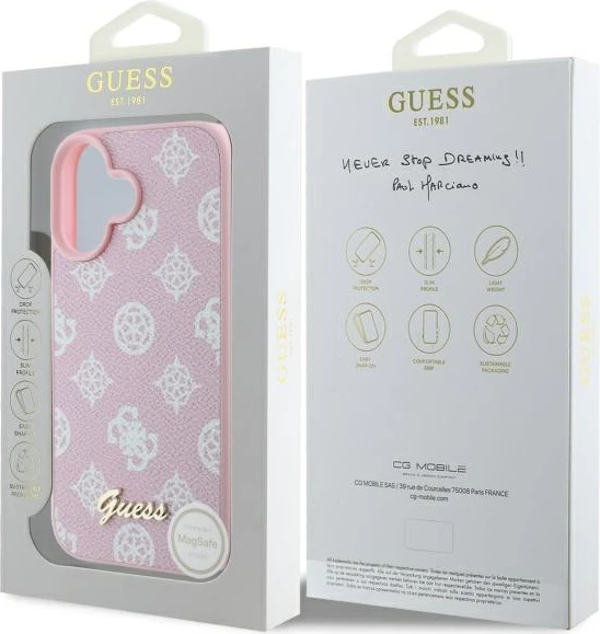 Mbështjellës Guess Peony Script MagSafe për iPhone 16, Rozë