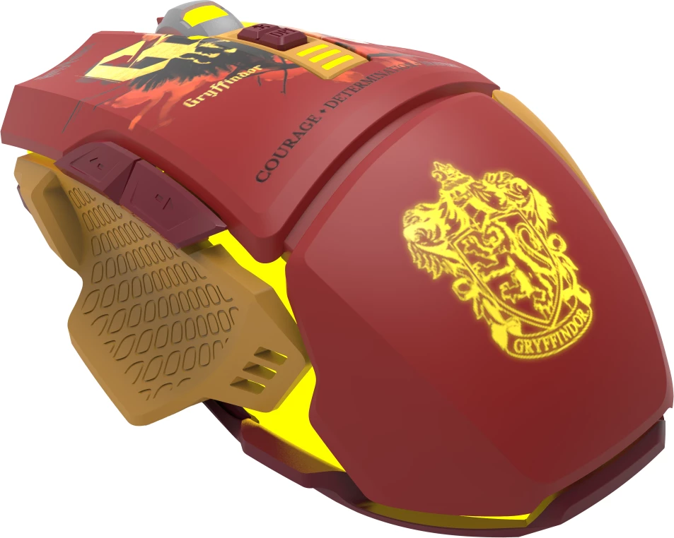 Maus gaming Spawn Harry Potter Gryffindor RGB 12800 DPI USB me kabllo, Kuqe/Ar