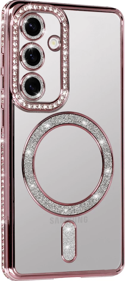 Mbështjellës silikoni MagSafe ONASI për Samsung Galaxy S25 Plus 5G (MPN 22897), transparent rozë me glitter