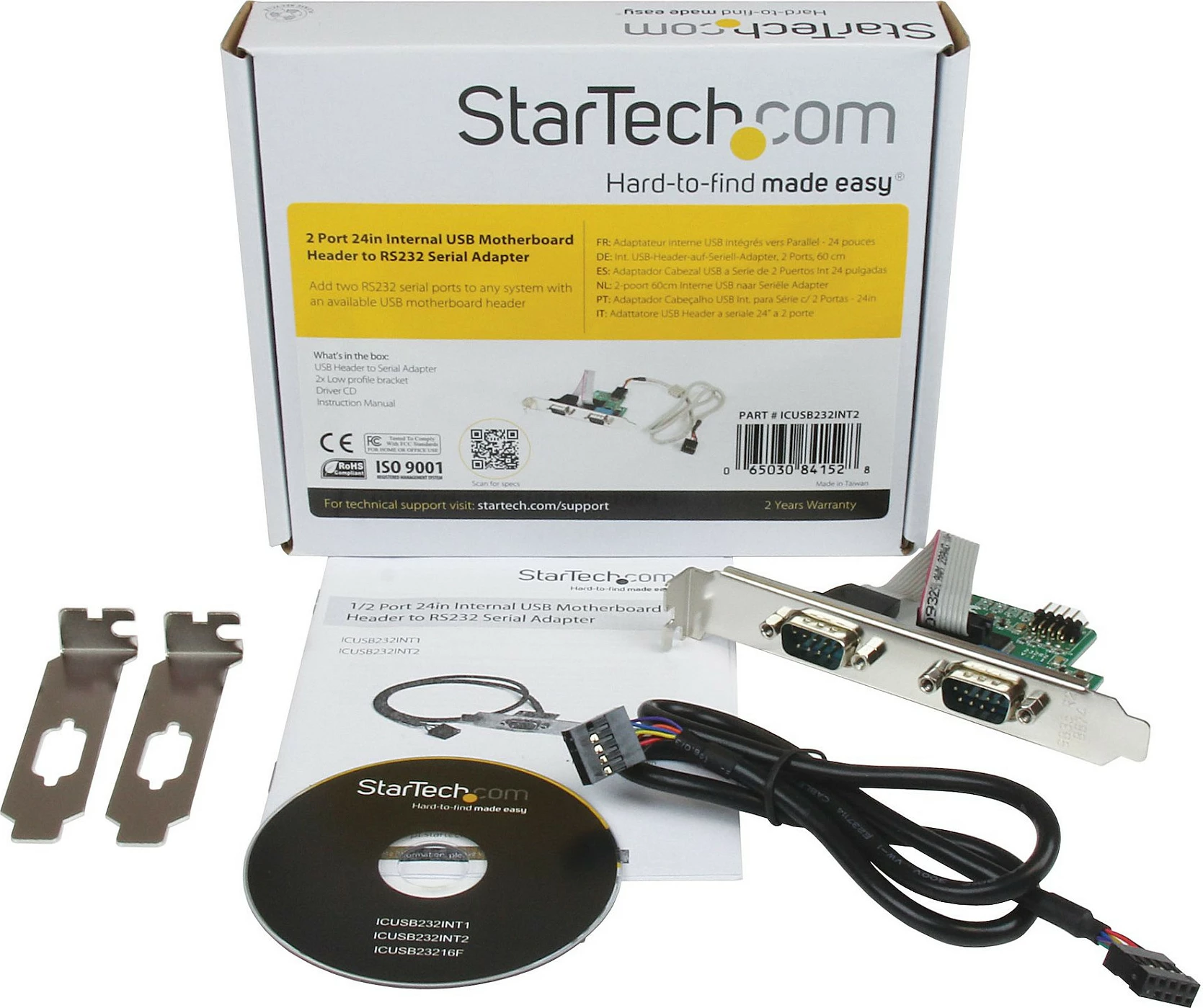 Adapter StarTech ICUSB232INT2 USB header në 2 porta Serial RS-232, i brendshëm, 24in