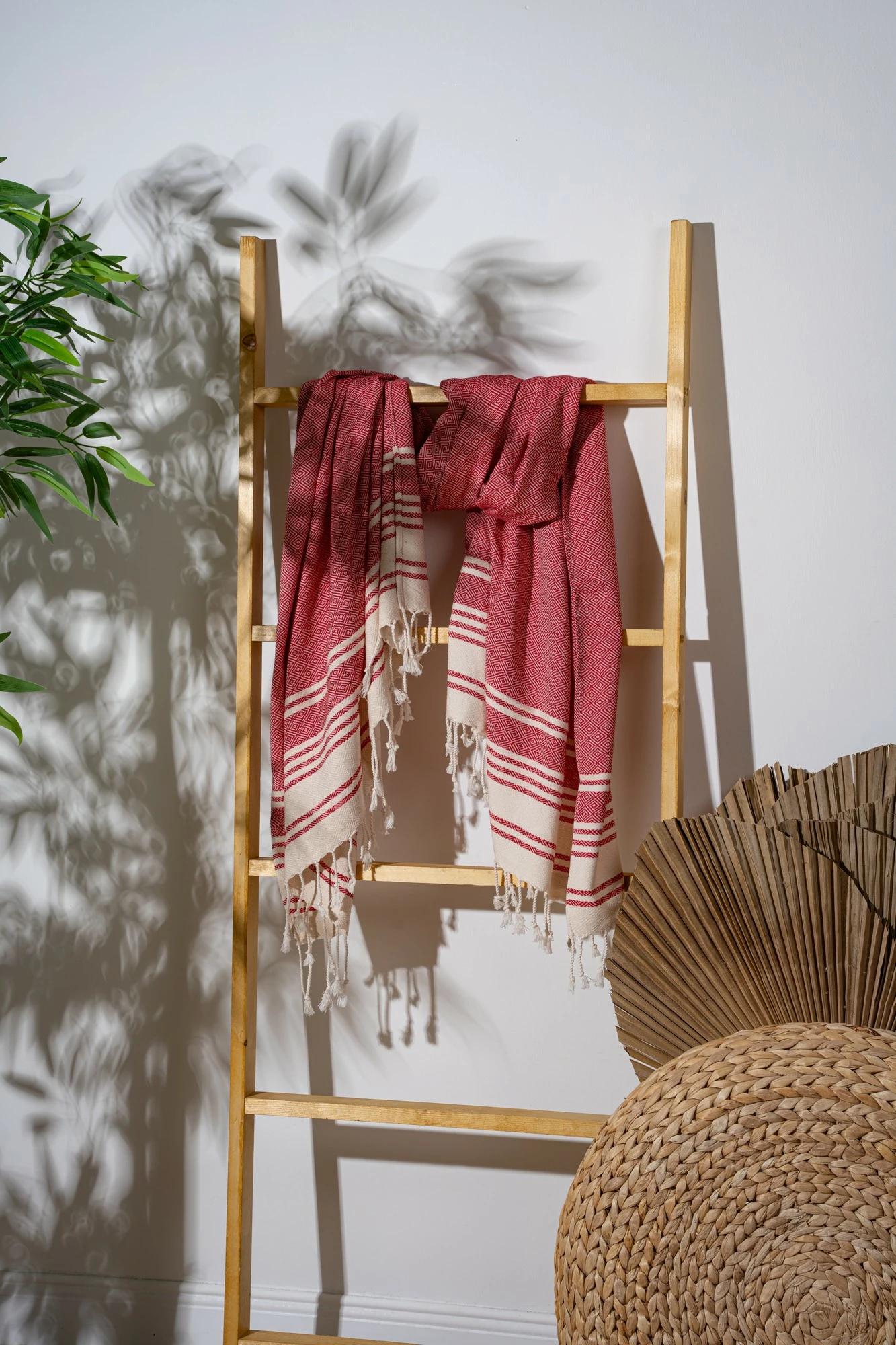 Peshqir plazhi Fouta, model New Diamond, ngjyrë e kuqe