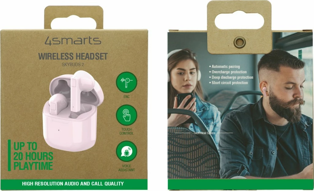 Kufje 4smarts SkyBuds 2, True Wireless Stereo, 20 - 20000 Hz, Rozë