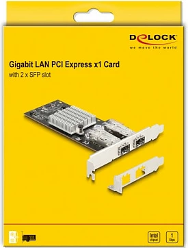 Kartelë rrjeti PCIe DeLOCK Intel I350, 2x SFP, Gigabit 1Gbps, e brendshme, e zezë