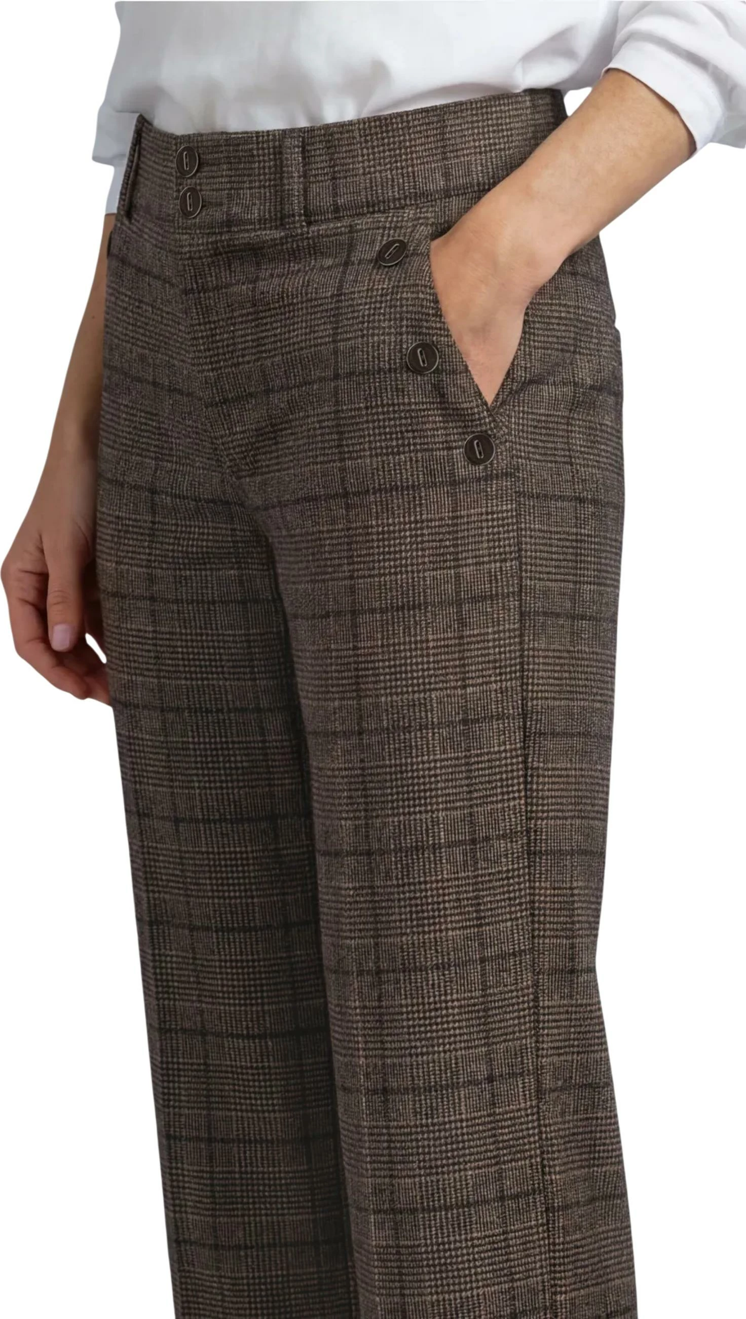 Pantallona për femra Street One Amalia StraightLeg Check HW 381375, kafe [Madhësia: W36 L30]