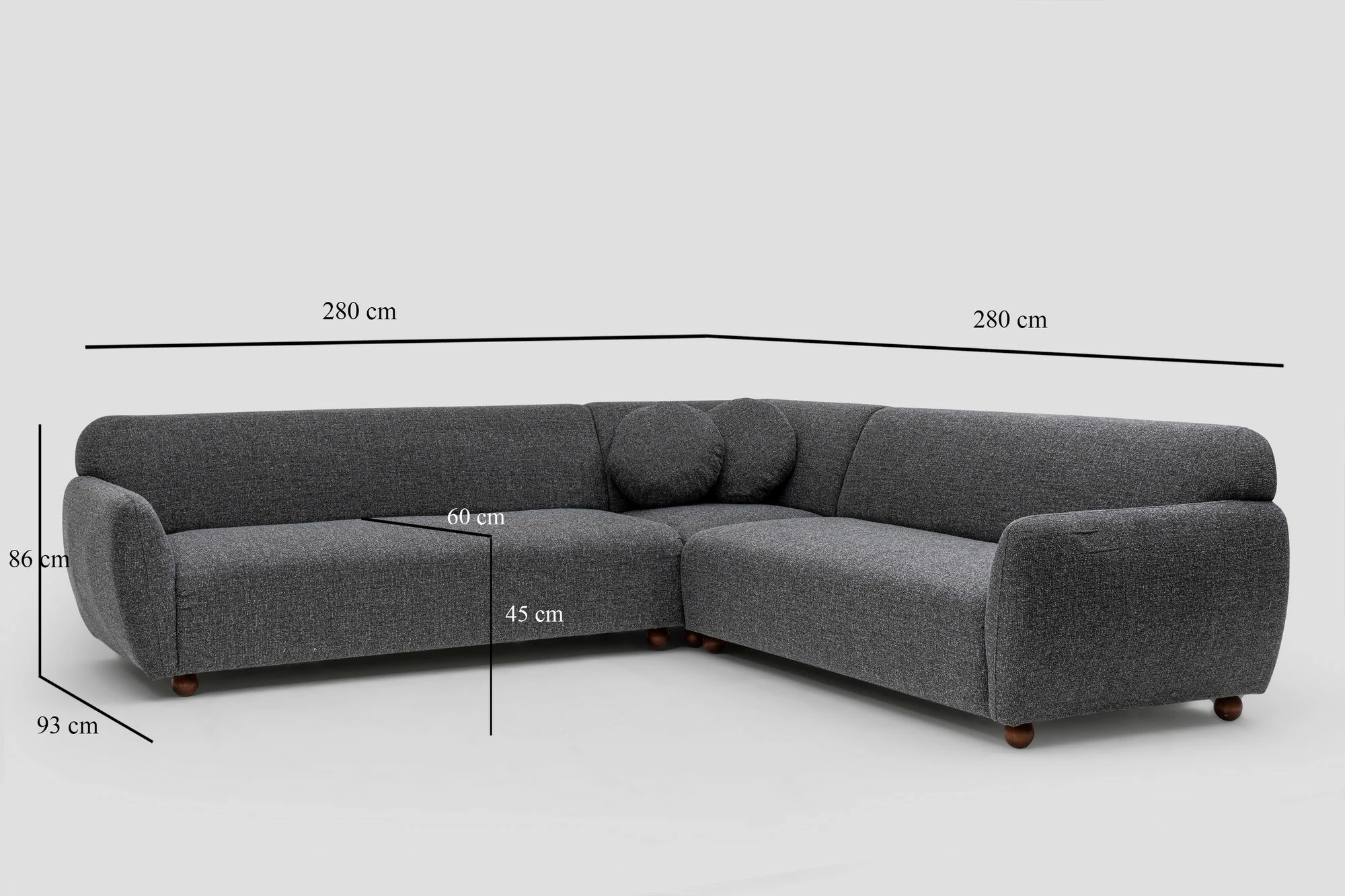 Këndare Eddy Corner 2 (3L-C-3R), ngjyrë gri e errët, 280x280cm