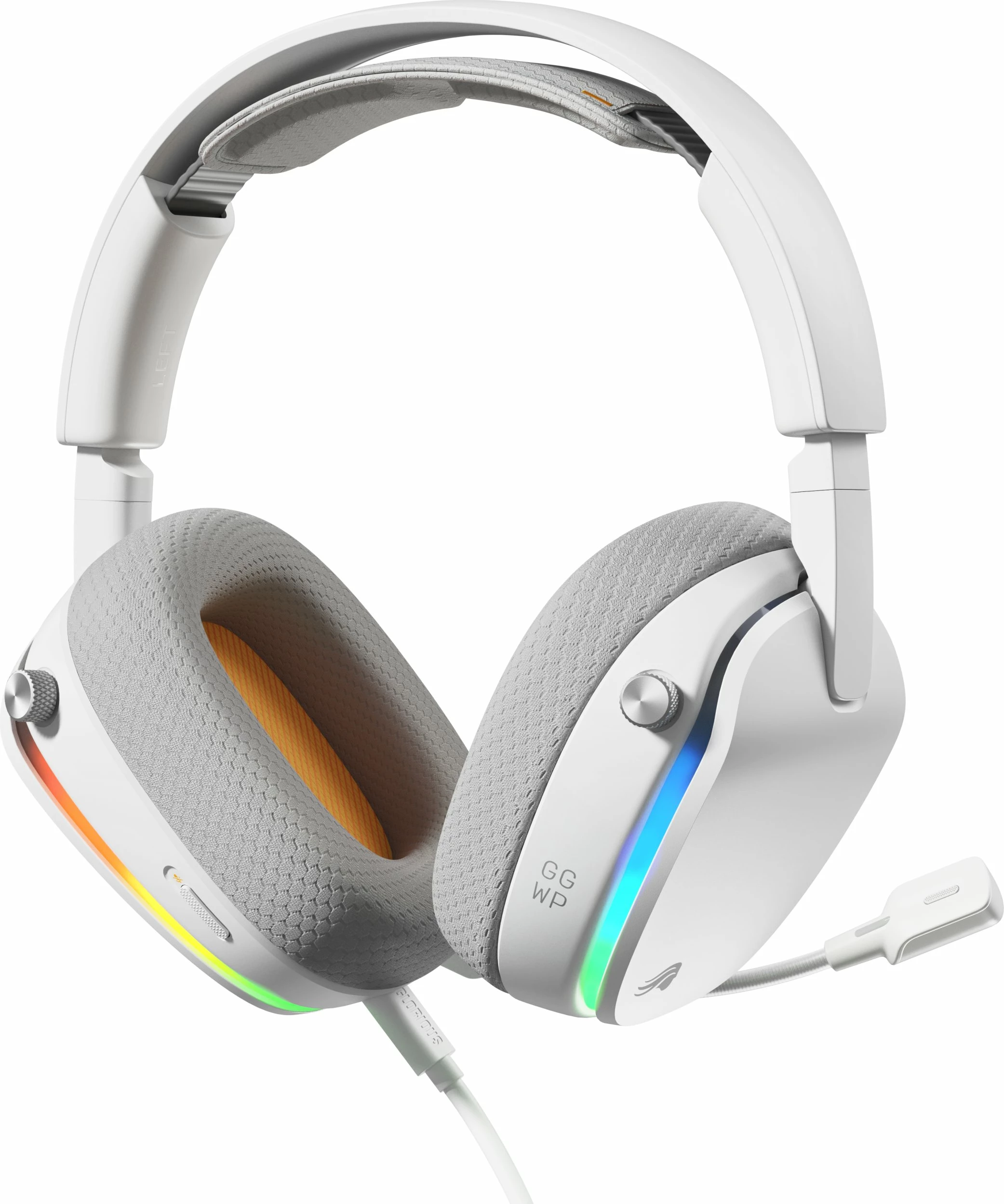 Kufje gaming Glorious GHS Eternal RGB, me mikrofon të shkëputshëm, 40 mm, me kabllo 3.5 mm/USB-C, të bardha