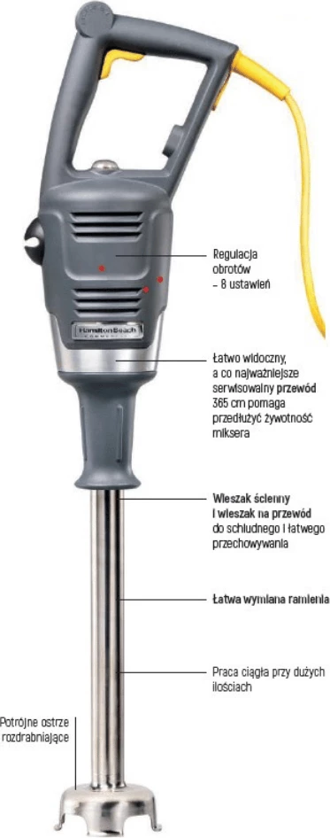 Blender zhytës, Hamilton Beach Commercial BigRig, deri 121 L, krah çelik inox, 930x216 mm, me bazë fuqie dhe mbajtëse muri
