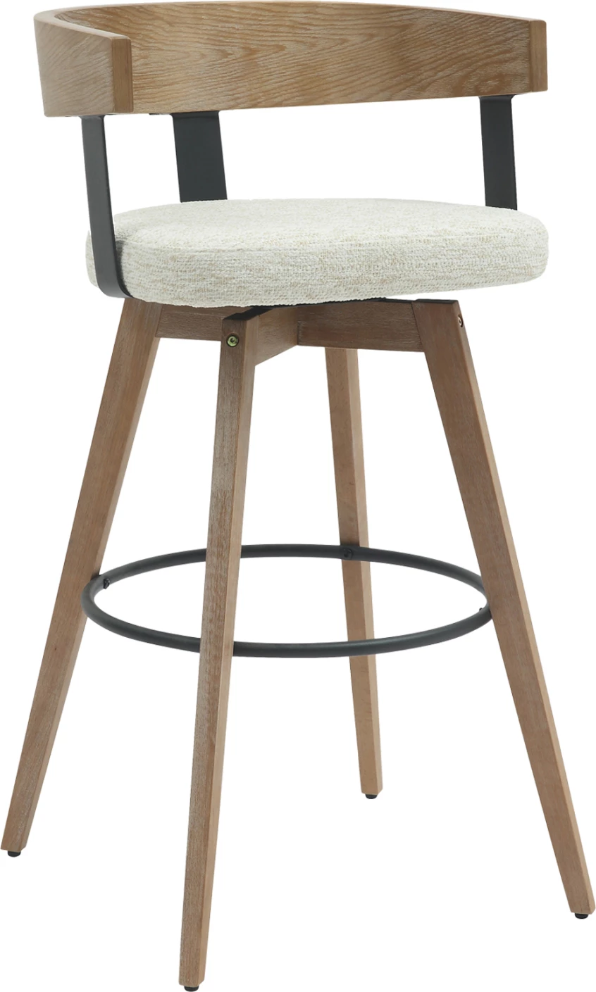 Karrige për bar, lartësi mesatare, rrotulluese, LANI FH9988.01, këmbë druri ahu, shpinë kompensatë, ndenjëse pëlhure ecru, 52,5x50.5x88H cm, set prej 2 copash