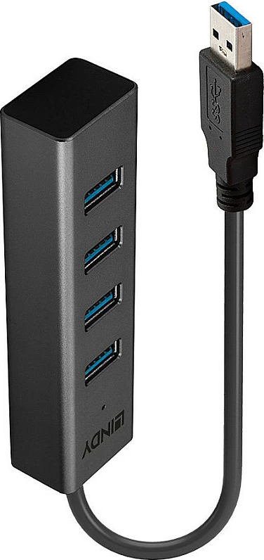 USB Hub 4-Port LINDY USB 3.0/USB 3.2 Gen 1 Type-A, 5 Gbps, kabllo 0.3 m, i zi