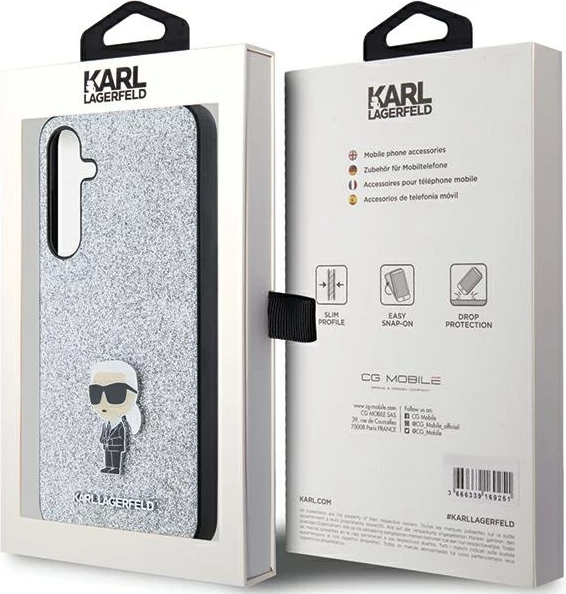 Mbështjellës Karl Lagerfeld Fixed Glitter Ikonik për Samsung Galaxy A35, argjendtë