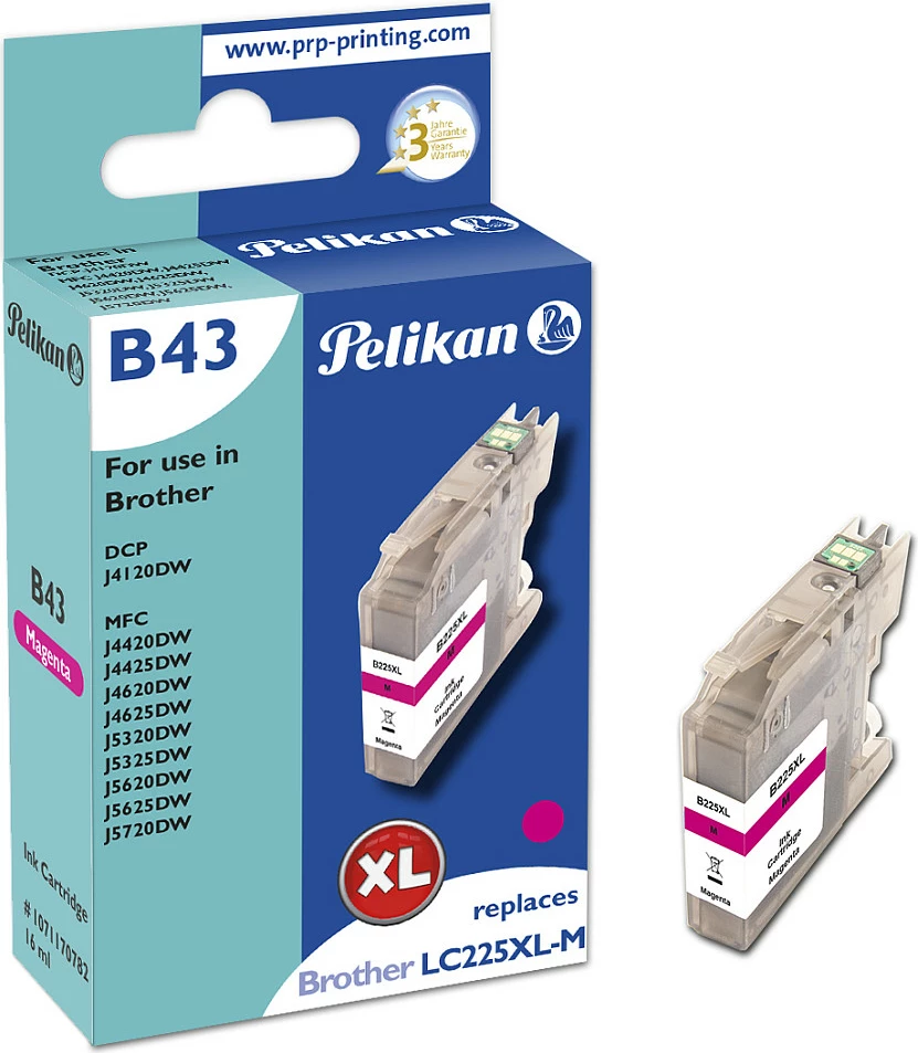 Kartrixh boje Pelikan B43, kompatibil me Brother LC225XL-M, XL Yield, Magenta