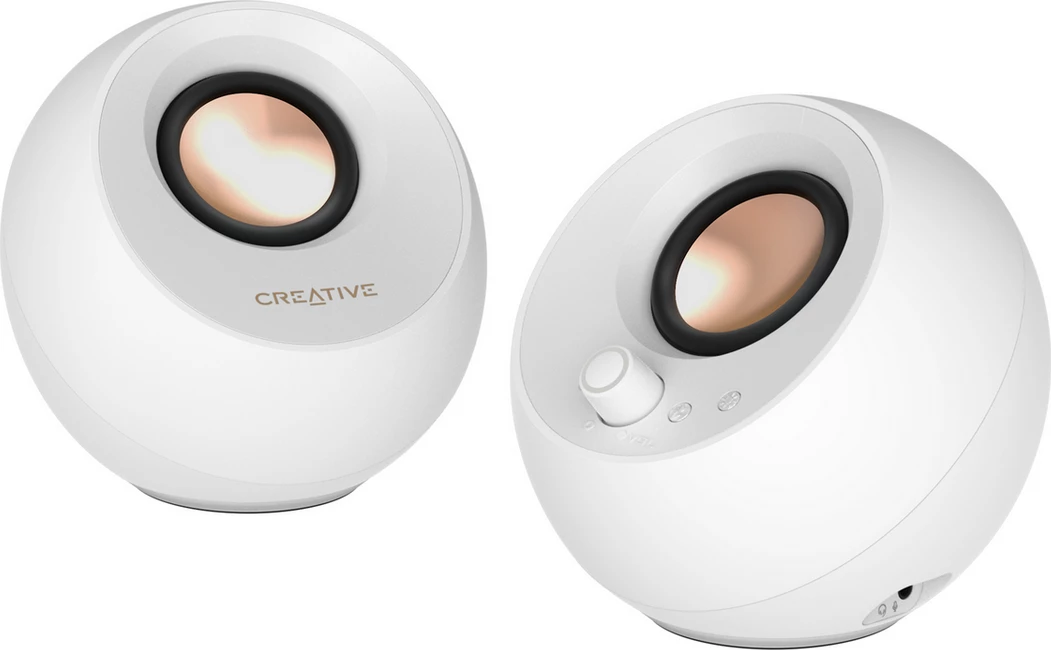 Altoparlantë Creative Pebble Pro 51MF1710AA003 2.0 desktop kompakt me rrotë volumit, të bardha, set i dyfishtë