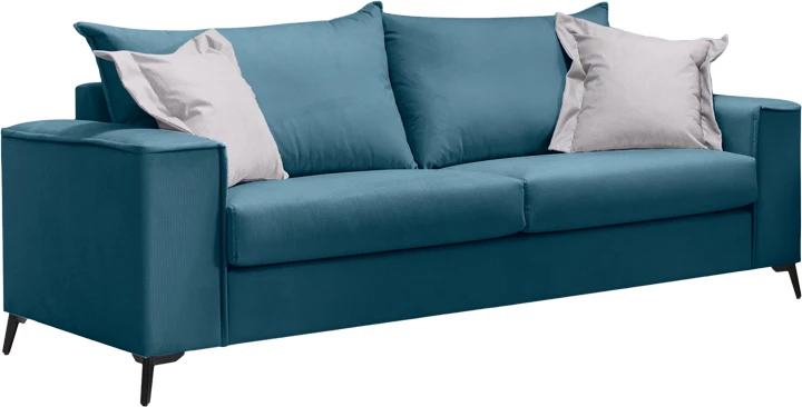 Set divanësh Verona 2 pjesë, pëlhurë blu me jastëkë ngjyrë gri të lehtë