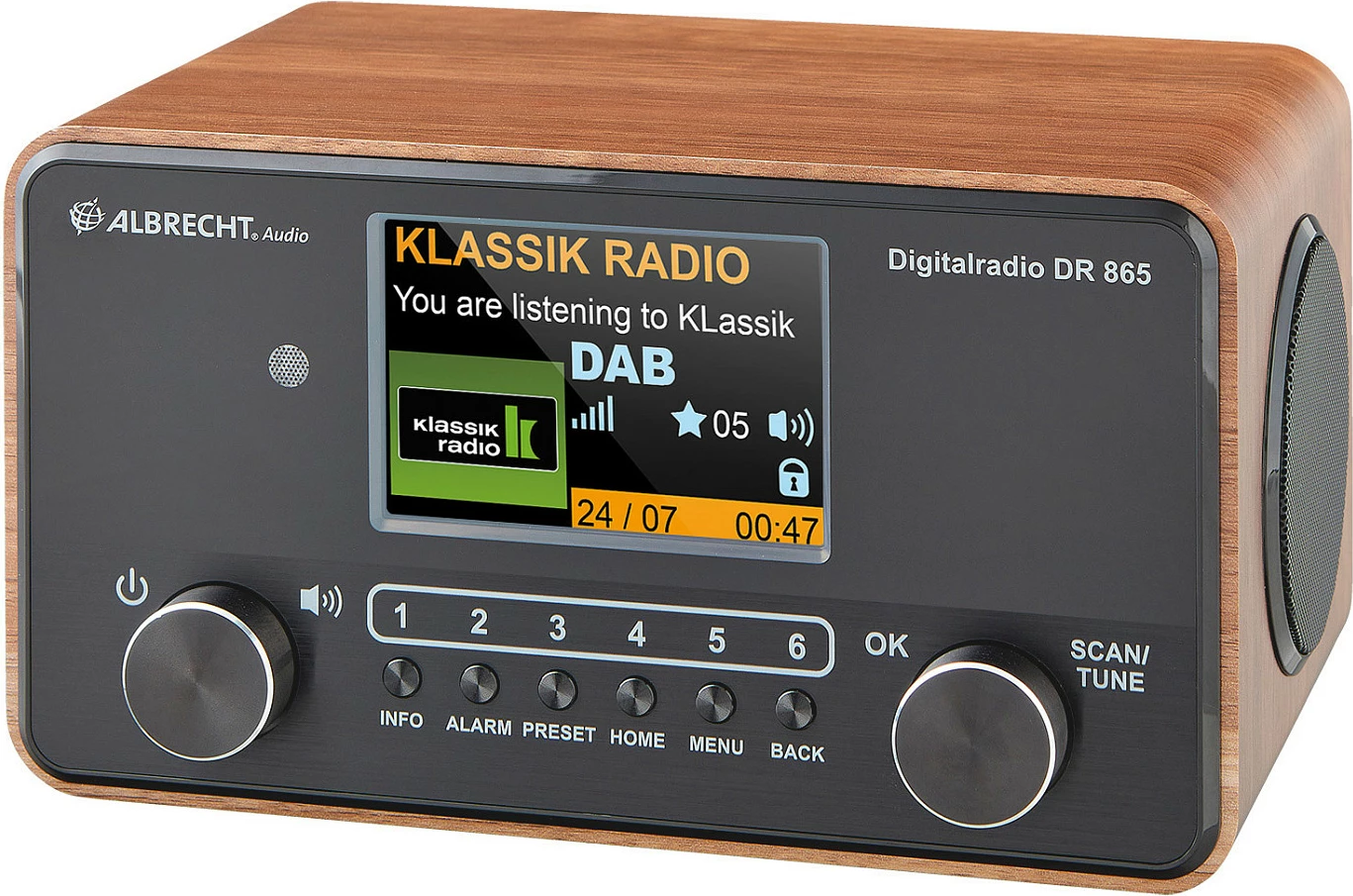 Radio portative Albrecht DR 865, DAB+ / FM, 14 W, ekran TFT 4", zezë/druri