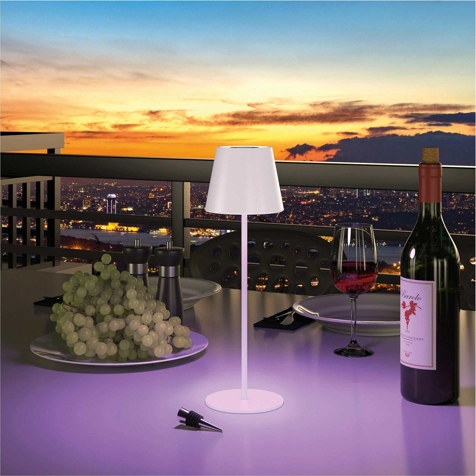 Llambë tavoline RealPower LED TableLight 360 RGB, 3W, 1800mAh, IP44, e bardhë