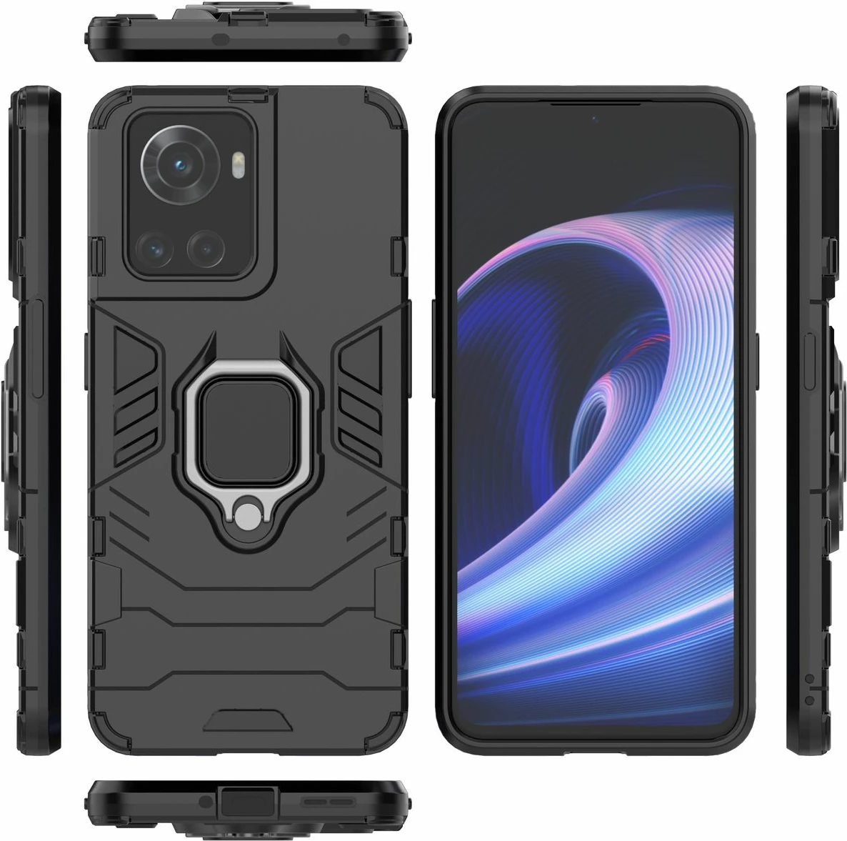 Mbështjellës Hurtel Ring Armor për OnePlus Ace, me dorezë magnetike, i zi