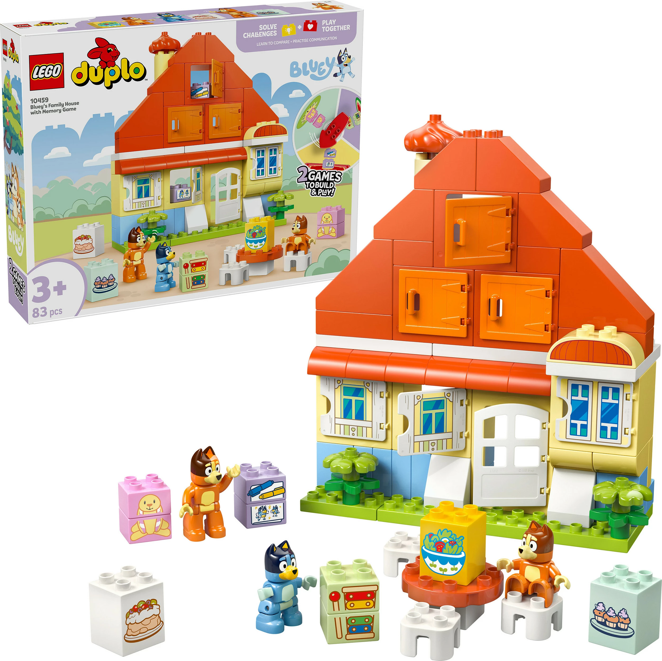 Set ndërtimi LEGO DUPLO 10459 Bluey’s Family House me lojë memorie, 83 copë, multikolor