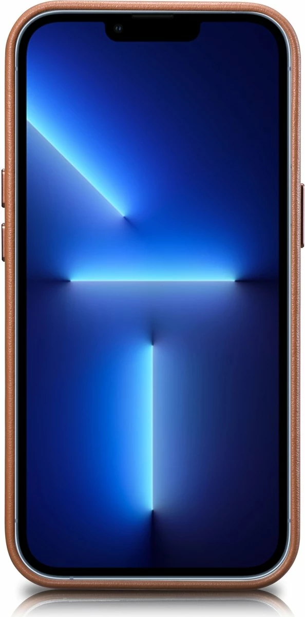 Mbështjellës iCarer për iPhone 14, lëkurë natyrale, MagSafe, Kafe