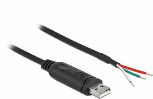 Kabllo adapter DeLOCK USB 2.0 Type-A në Serial RS-232, 2 m, me 3 tela të hapur, e zezë
