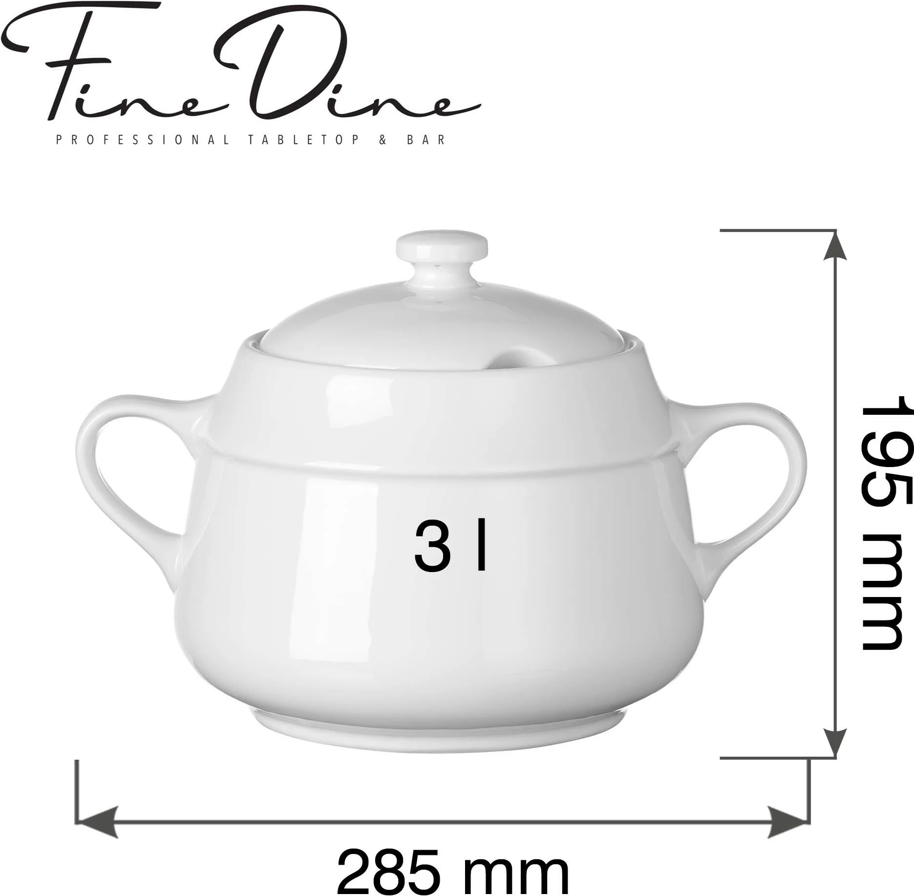 Turetë supë Fine Dine Pure Bianco 3L, e bardhë, set 2 copë