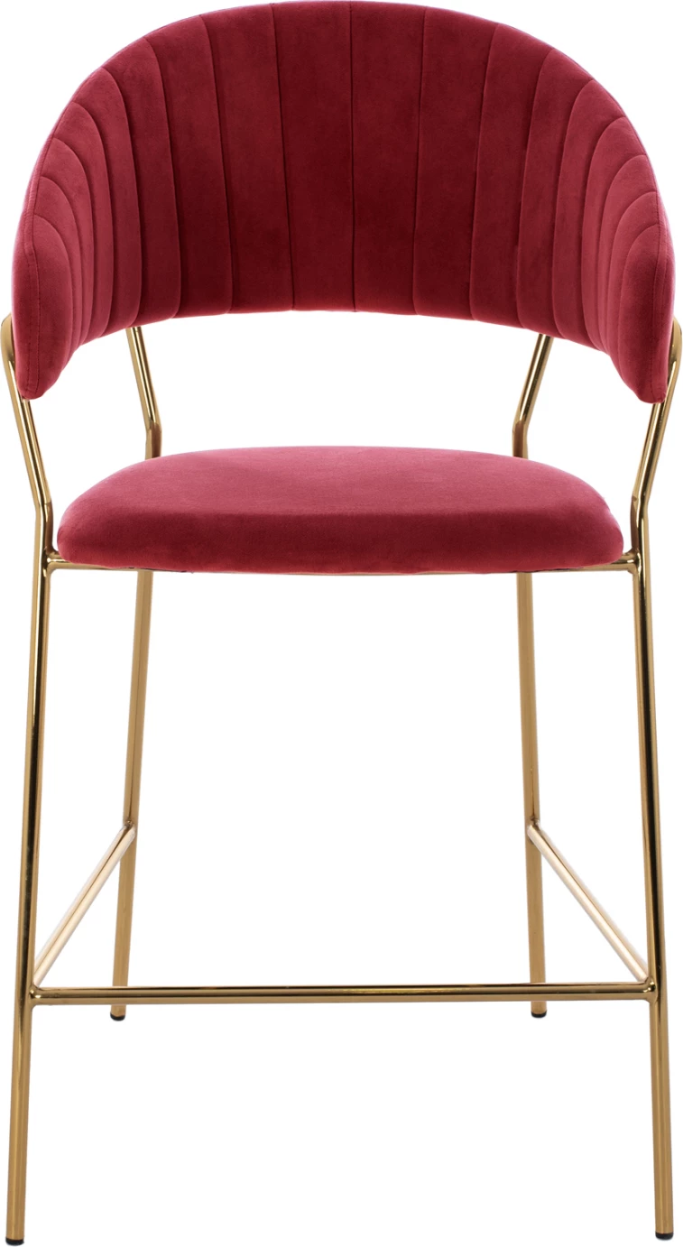 Karrige për bar THEODORE, kadife e kuqe burgundy, kornizë metalike ngjyrë ari, 60x55x100cm, set prej 2 copë