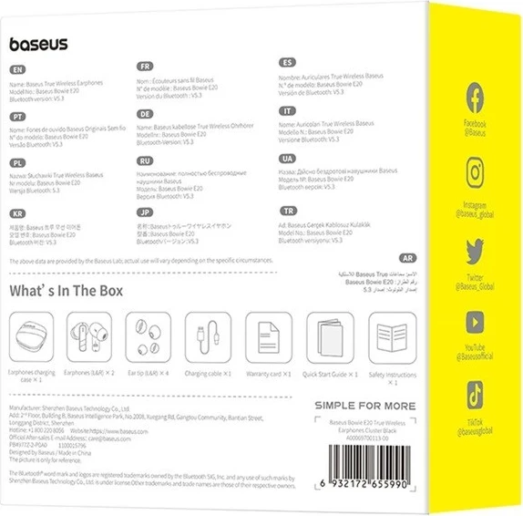 Kufje Baseus Bowie E20, Wireless, Bluetooth, për thirrje/muzikë, të zeza